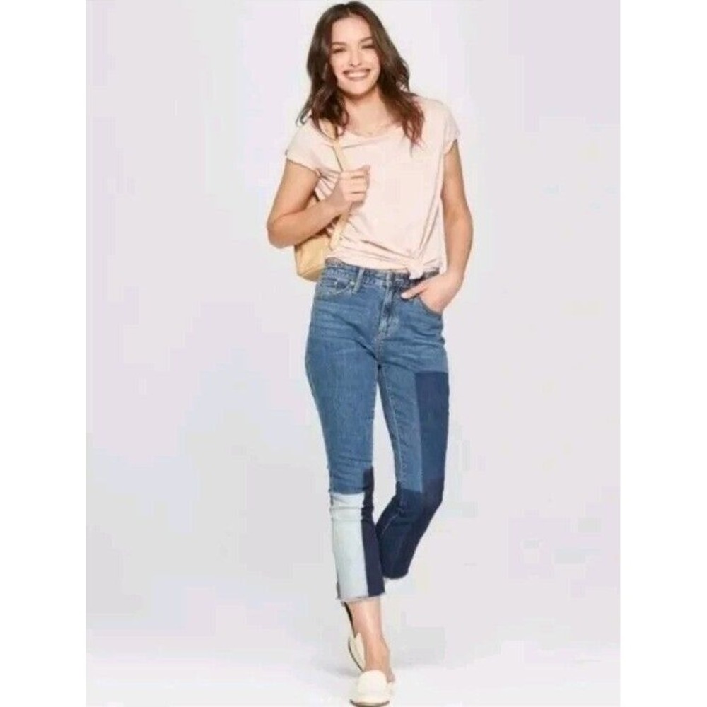 Universal Thread Women's High Rise Crop Blue Jeans Pants Patchwork Jeans 25R